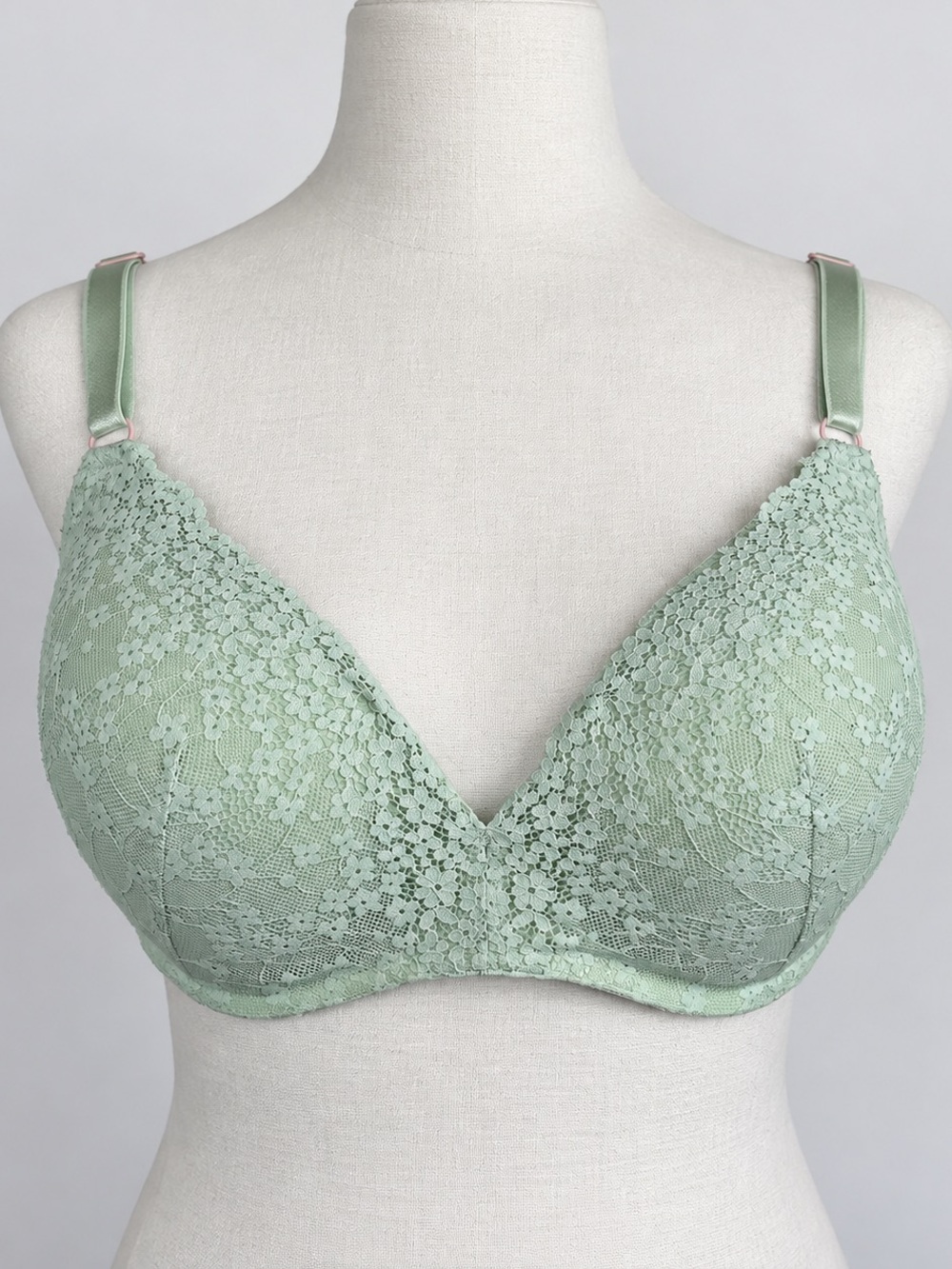 Victoria’s Secret Mint Green Floral Lace Wireless Padded Bra Pink Double Straps
